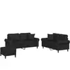 vidaXL Ensemble de canapés 3 pcs avec coussins noir similicuir