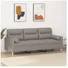 vidaXL Canapé 3 places avec oreillers décoratifs taupe 180 cm tissu