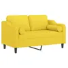 vidaXL Canapé 2 places avec oreillers jaune clair 120 cm tissu