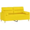 vidaXL Canapé 2 places avec oreillers jaune clair 140 cm tissu