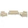 vidaXL Ensemble de canapés 3 pcs avec coussins Crème Tissu