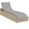 vidaXL Chaise longue pliante coussin et rangement beige résine tressée