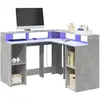 vidaXL Bureau et lumières LED gris béton 130x130x91cm bois ingénierie