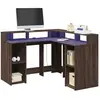 vidaXL Bureau et lumières LED chêne marron bois d'ingénierie