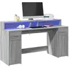 vidaXL Bureau et lumières LED sonoma gris 160x55x91 cm bois ingénierie