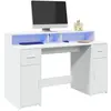 vidaXL Bureau avec lumières LED blanc 140x55x91 cm bois d'ingénierie