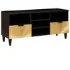 vidaXL Meuble TV Noir et or 100 x 33 x 46 cm bois de manguier massif