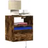 vidaXL Table de chevet murale avec lumières LED chêne fumé