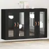 vidaXL Armoire Murale Vidaxl Set De 2 Chêne Noir Bois Massif, Verre