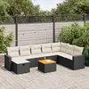 vidaXL Salon de jardin 9 pcs avec coussins noir résine tressée