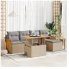 vidaXL Salon de jardin 6 pcs avec coussins beige résine tressée acacia