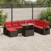 vidaXL Salon de jardin avec coussins 9 pcs noir résine tressée acacia