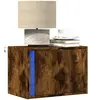 vidaXL Table de chevet murale avec lumières LED chêne fumé