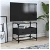 vidaXL Meuble TV et dessus en verre noir 60x35x51 cm bois d'ingénierie