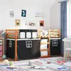 vidaXL Lit superposé avec rideaux blanc/noir 90x190 cm bois pin massif