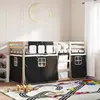 vidaXL Lit superposé avec rideaux blanc/noir 90x200 cm bois pin massif