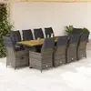 vidaXL Ensemble de bistro de jardin 11 pcs coussins gris poly rotin