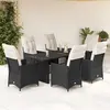 vidaXL Ensemble à manger de jardin coussins 7 pcs noir résine tressée