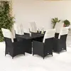 vidaXL Ensemble à manger de jardin coussins 7 pcs noir résine tressée