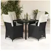 vidaXL Ensemble à manger de jardin coussins 5pcs Noir Résine tressée