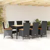 vidaXL Ensemble à manger de jardin 9pcs coussins noir résine tressée