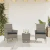 vidaXL Ensemble de bistro avec coussins 3 pcs gris rotin et verre