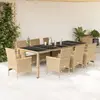 vidaXL Ensemble à manger de jardin et coussins 9 pcs beige rotin verre