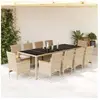 vidaXL Ensemble à manger de jardin et coussins 11pcs beige rotin verre