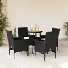 vidaXL Ensemble à manger de jardin et coussins 5 pcs noir rotin acacia