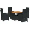 vidaXL Ensemble à manger de jardin coussins 5pcs Noir Résine tressée