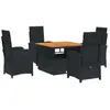 vidaXL Ensemble à manger de jardin coussins 5pcs Noir Résine tressée