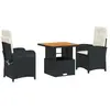 vidaXL Ensemble à manger de jardin avec coussins 3 pcs Noir