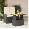 vidaXL Ensemble à manger de jardin coussins 2pcs noir résine tressée