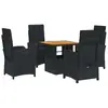 vidaXL Ensemble à manger de jardin coussins 5pcs Noir Résine tressée