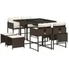 vidaXL Ensemble à manger de jardin et coussins 9 pcs marron poly rotin
