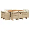 vidaXL Ensemble à manger de jardin et coussins 11 pcs beige poly rotin