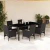 vidaXL Ensemble à manger de jardin et coussins 7 pcs noir rotin acacia