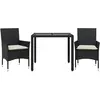 vidaXL Ensemble à manger de jardin et coussins 3 pcs noir rotin verre