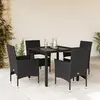 vidaXL Ensemble à manger de jardin et coussins 5 pcs noir rotin verre