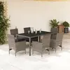 vidaXL Ensemble à manger de jardin et coussins 7 pcs gris rotin verre