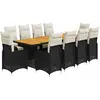 vidaXL Ensemble de bistro de jardin 11 pcs coussins noir poly rotin