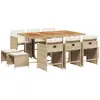 vidaXL Ensemble à manger de jardin et coussins 11 pcs beige poly rotin