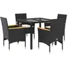 vidaXL Ensemble à manger de jardin et coussins 5 pcs noir rotin verre