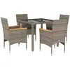 vidaXL Ensemble à manger de jardin et coussins 5 pcs gris rotin verre