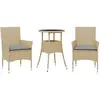 vidaXL Ensemble à manger de jardin et coussins 3 pcs beige rotin verre