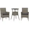 vidaXL Ensemble à manger de jardin et coussins 3 pcs gris rotin verre