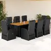Vidaxl ensemble à manger de jardin 9pcs coussins noir résine tressée
