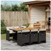 vidaXL Ensemble à manger de jardin coussins 7pcs Noir Résine tressée
