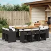 vidaXL Ensemble à manger de jardin 11 pcs coussins noir résine tressée