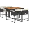 vidaXL Ensemble à manger de jardin coussins 5pcs Noir Résine tressée
